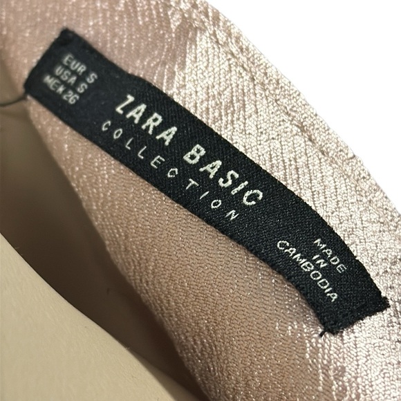 Zara Rose Gold Textured Satin Shine High Rise Pants Zip Side Faux Pockets Small - Picture 8 of 10